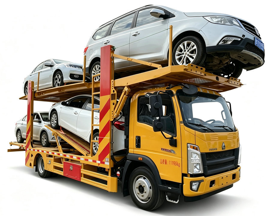 Hydraulic Two-layer Car Transporter for Sedans & SUVS,HOWO Flatbed Truck to Tow 4 Units Car or SUV