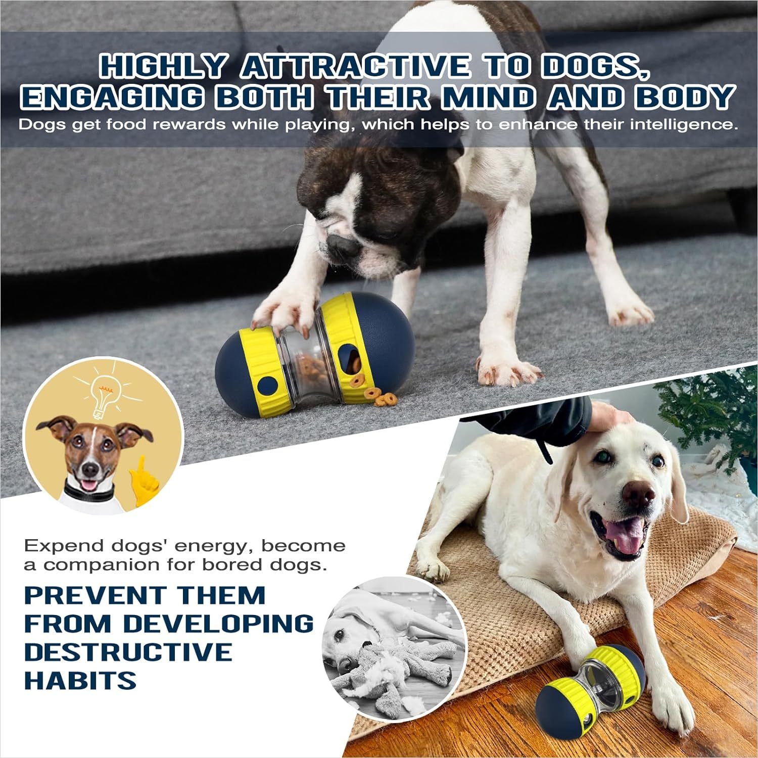 Dog Interactive Toys Indestructible Puppy Toy Adjustable Food Dispensing Treat Dispenser Dogs Puzzles Feeder Slow Feeding for Large/Medium/Small Aggressive Chewers Breed Pet Gift