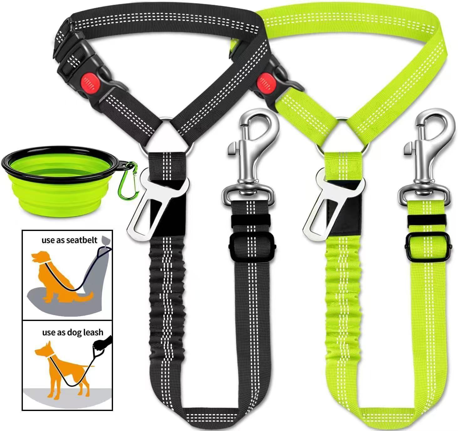 3 Piece Dog Car Seat Belt Set - Retractable Adjustable Pet Seatbelts for Vehicle Headrests - Heavy Duty, Elastic & Durable Car Harness for Dogs