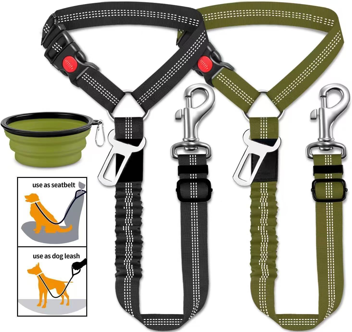 3 Piece Dog Car Seat Belt Set - Retractable Adjustable Pet Seatbelts for Vehicle Headrests - Heavy Duty, Elastic & Durable Car Harness for Dogs
