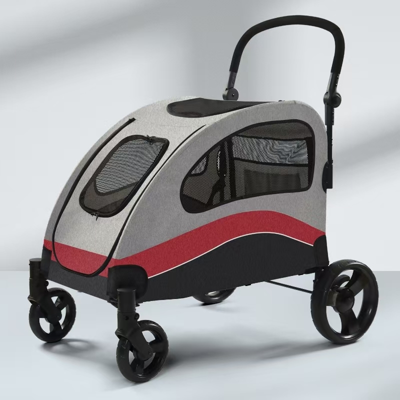 Extra Large Dog Stroller Buggy Portable 4 Wheels Dog Stroller with Breathable Mesh Window Adjustable Handle for Medium Large Dog