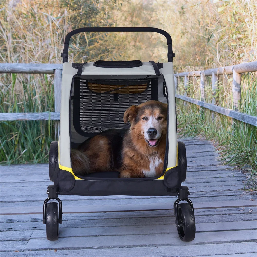 Extra Large Dog Stroller Buggy Portable 4 Wheels Dog Stroller with Breathable Mesh Window Adjustable Handle for Medium Large Dog