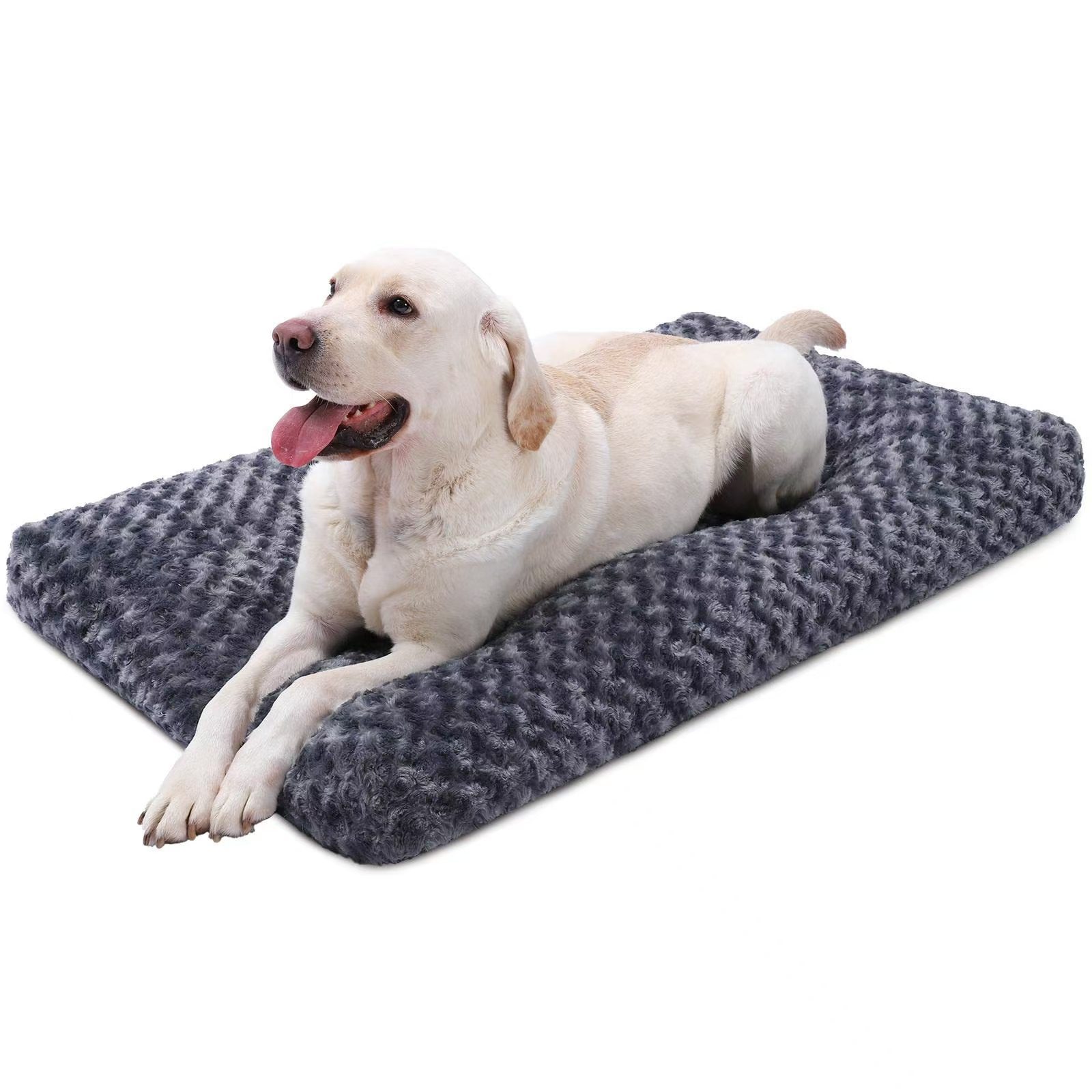 KSIIA Washable Dog Bed Deluxe Plush Dog Crate Beds Comfy Kennel Pad Anti-Slip Pet Sleeping Mat for Large, Jumbo, Medium, Small Dogs Breeds, 35" x 23", Gray