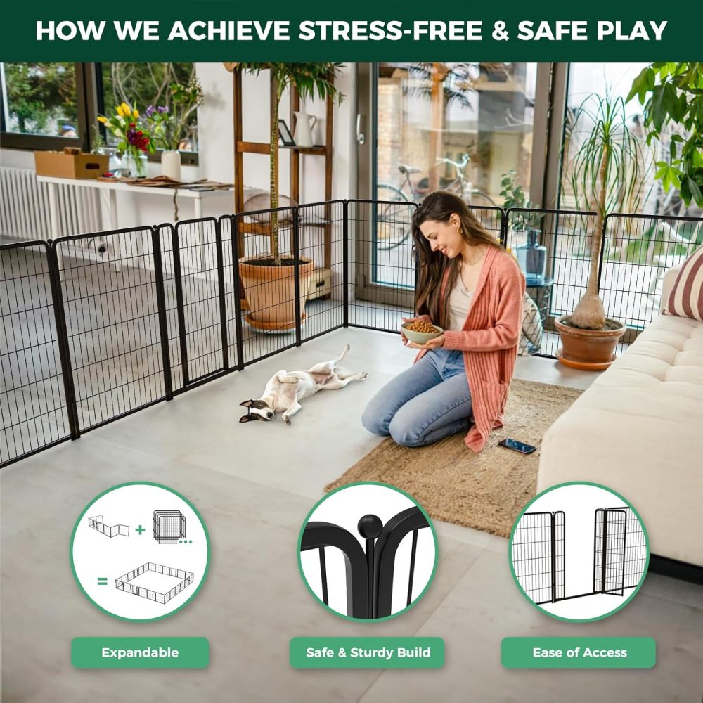 FXW Homeplus Dog Playpen for Indoor Use - Stress-Free and Safe Play, Heavy Duty 45 Inch 6 Panels Dog Pen for Large Dogs, Black│Patented