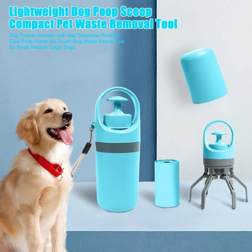 Dog Pooper Scooper with Bag Dispenser Claw Poop Picker No-Touch Dog Waste Pickup Tool for Small Medium Large Dogs