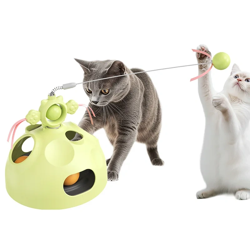 New Hot Selling Cat Fetch Ball Spinning Leaky Food Catstick Cat Toy Gummiba Funny Cat Toy