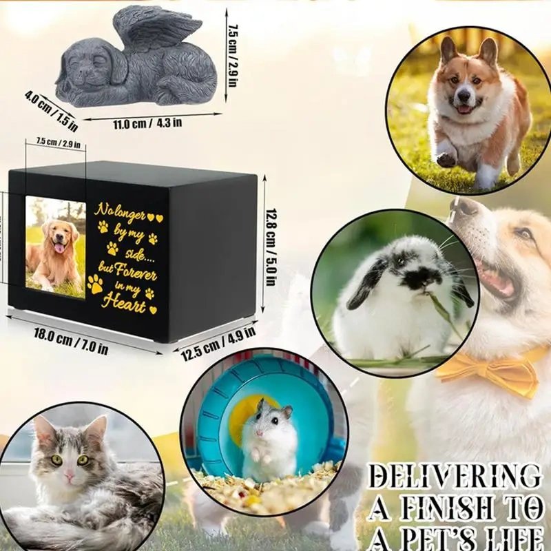 Pet Memory Urn Dog Urn Wooden Pet Ashes Box Pets Funerary Caskets Keepsakes Box Cremation Urns With Photo Pet Memorial Box