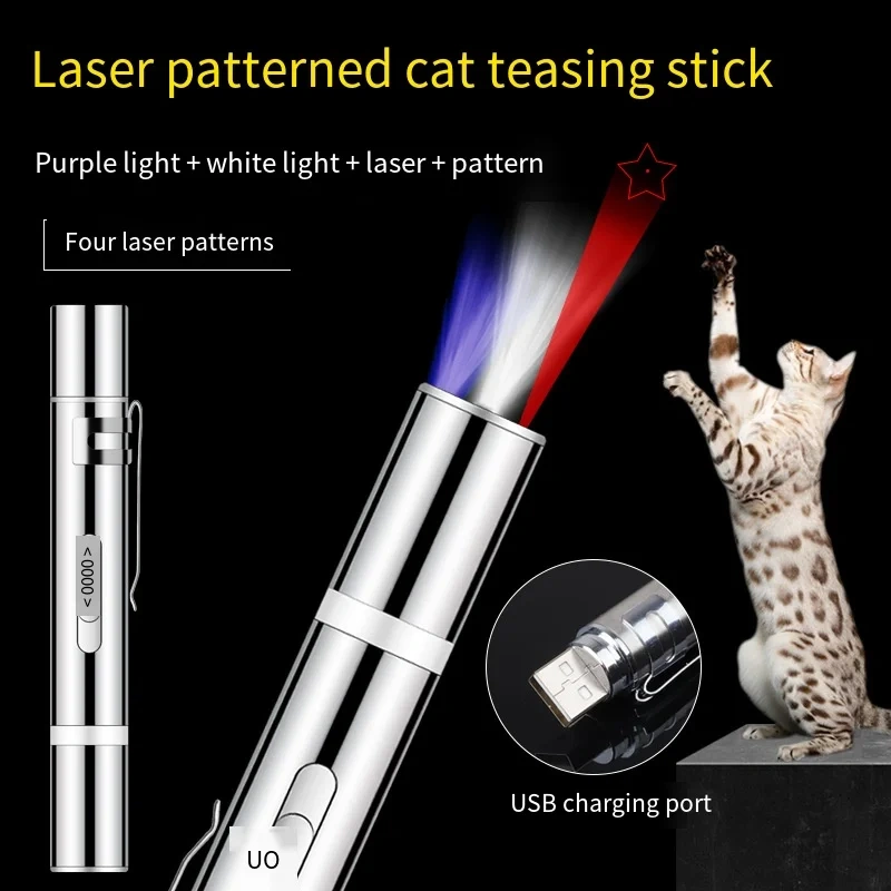 Wholesale Cat Interactive Toy Red Laser Pattern Teaser Playful Cat Laser Pen Rechargeable Cat Teasing Laser