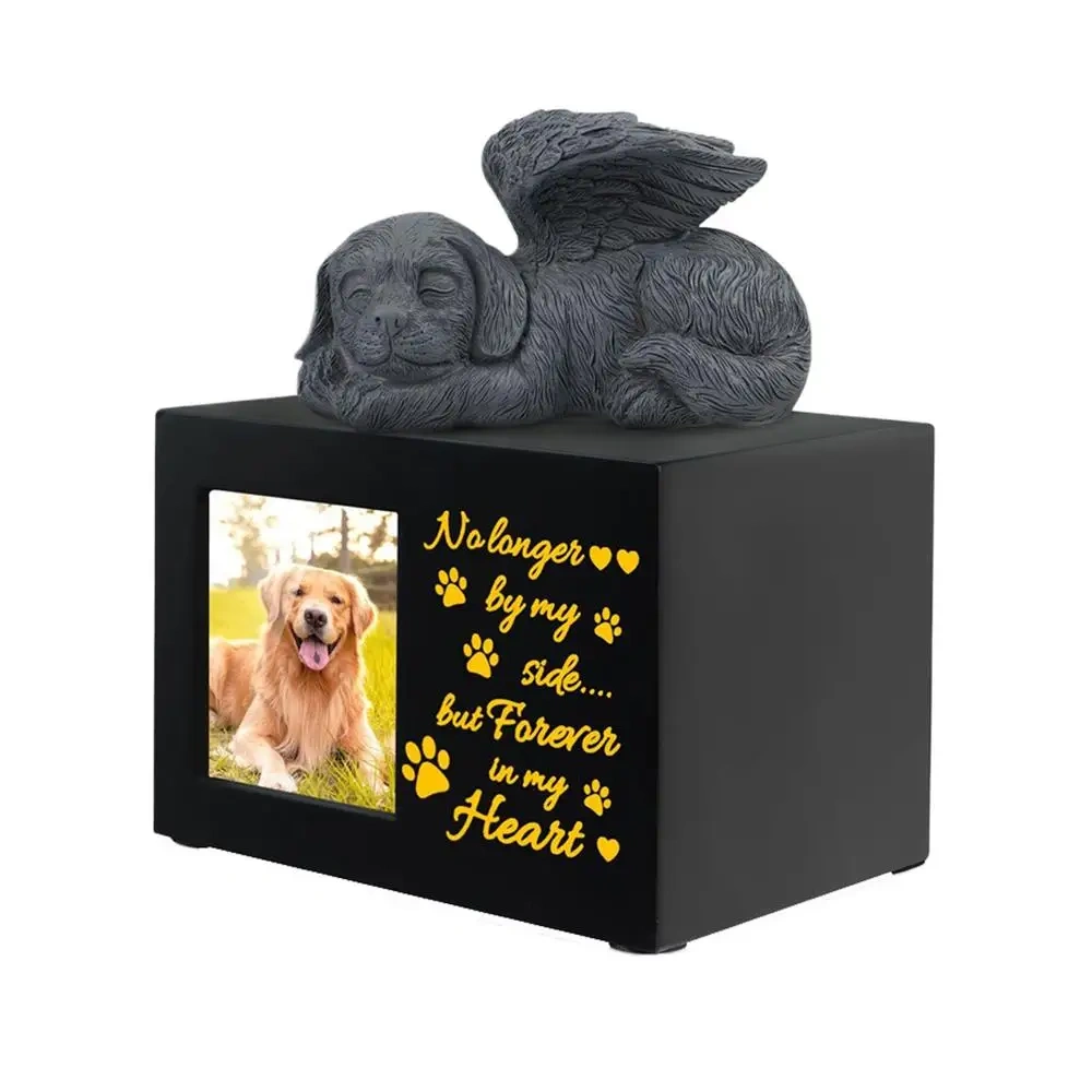 Pet Memory Urn Dog Urn Wooden Pet Ashes Box Pets Funerary Caskets Keepsakes Box Cremation Urns With Photo Pet Memorial Box