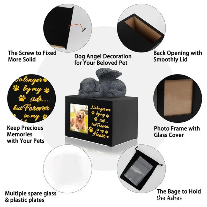 Pet Memory Urn Dog Urn Wooden Pet Ashes Box Pets Funerary Caskets Keepsakes Box Cremation Urns With Photo Pet Memorial Box