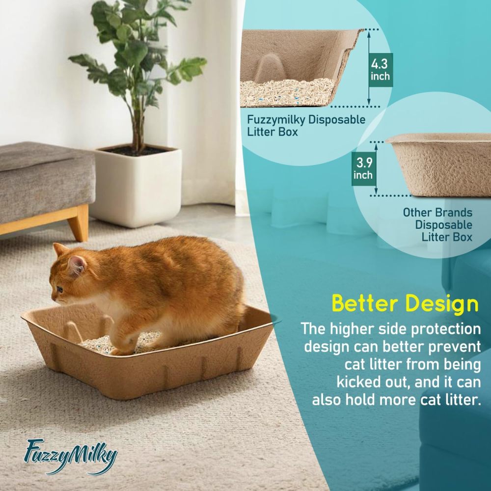 Disposable Cat Litter Box - 6 Packs, Water Resistant, Duralble Disposable Litter Boxes for Cats, Large Size (Large, 6, Count)