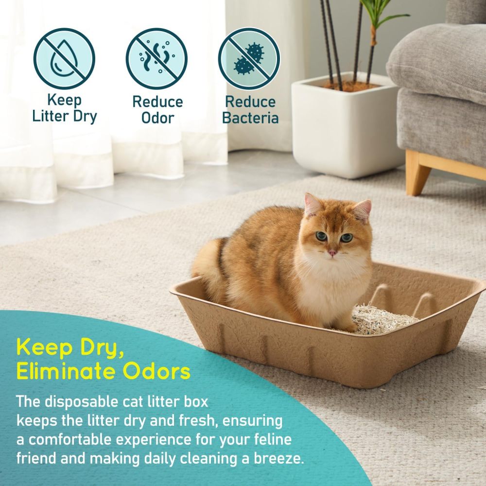 Disposable Cat Litter Box - 6 Packs, Water Resistant, Duralble Disposable Litter Boxes for Cats, Large Size (Large, 6, Count)