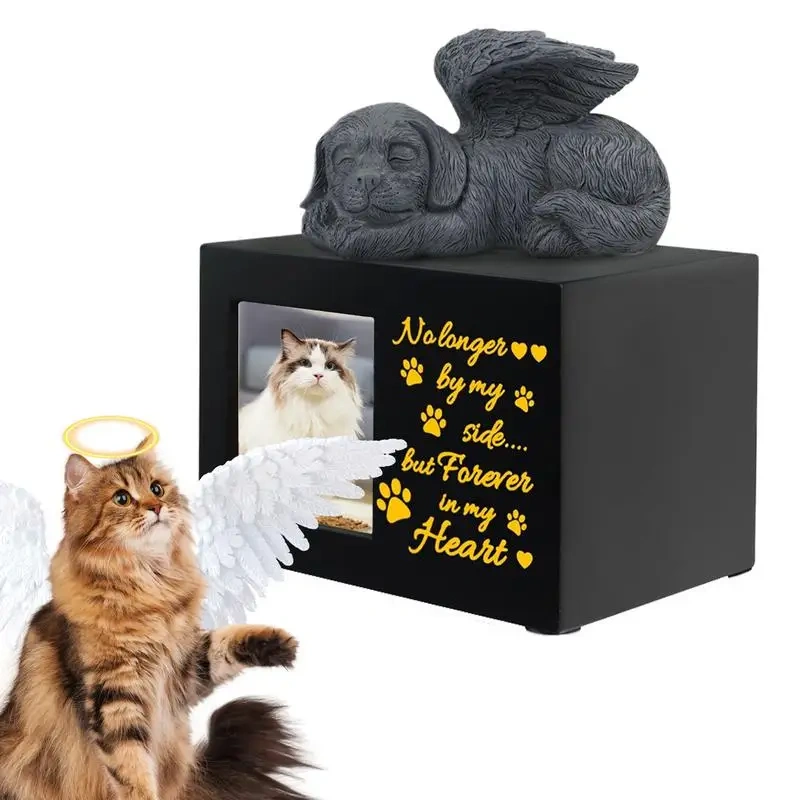 Pet Memory Urn Dog Urn Wooden Pet Ashes Box Pets Funerary Caskets Keepsakes Box Cremation Urns With Photo Pet Memorial Box