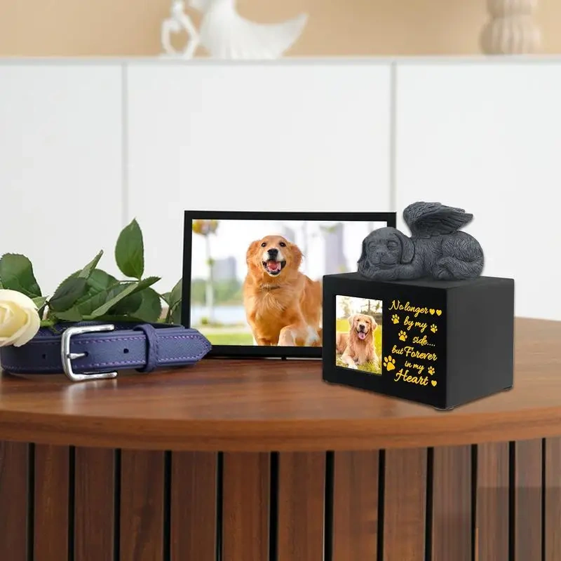 Pet Memory Urn Dog Urn Wooden Pet Ashes Box Pets Funerary Caskets Keepsakes Box Cremation Urns With Photo Pet Memorial Box