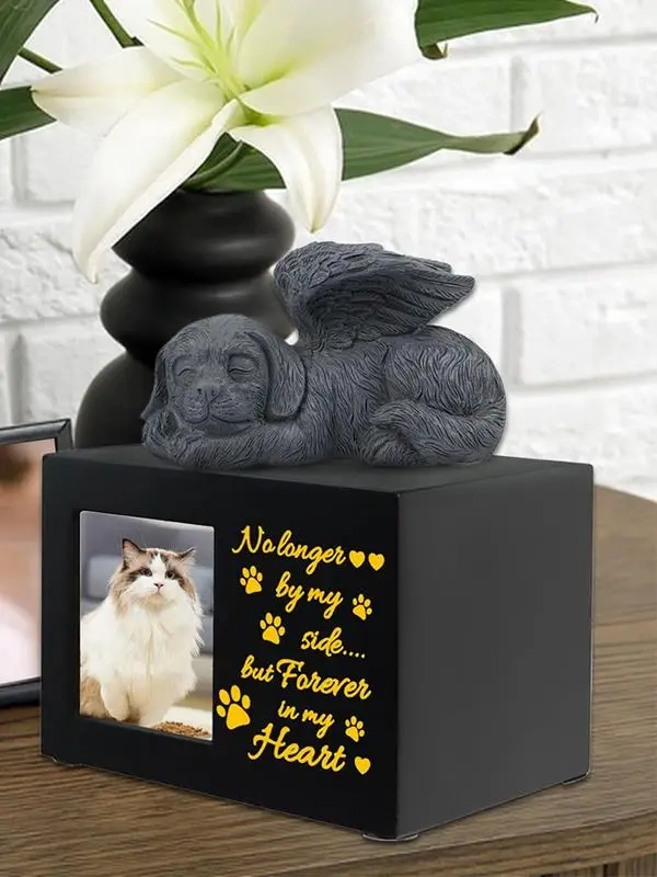 Pet Memory Urn Dog Urn Wooden Pet Ashes Box Pets Funerary Caskets Keepsakes Box Cremation Urns With Photo Pet Memorial Box