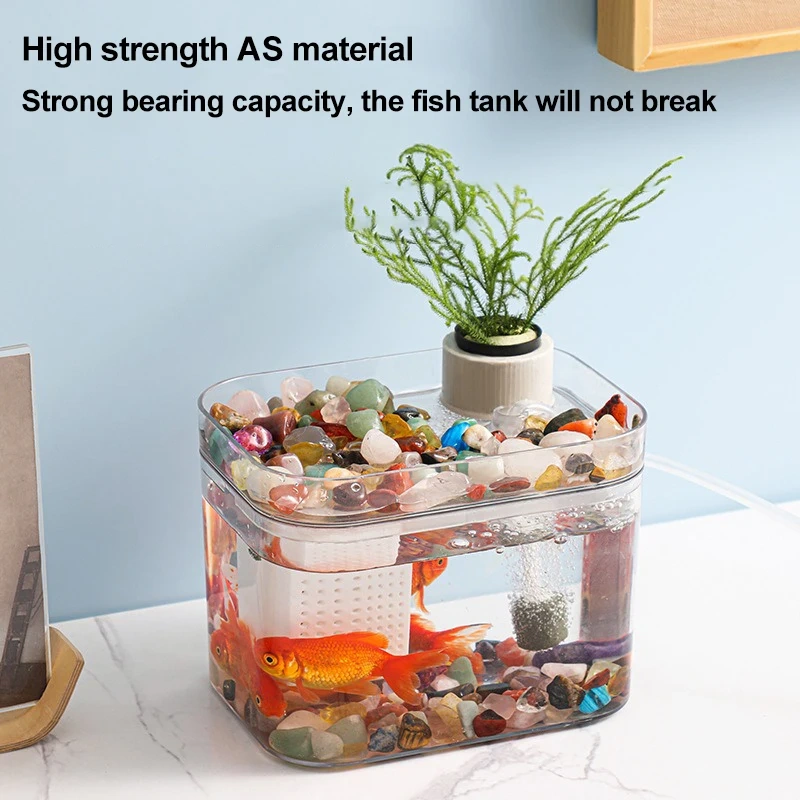 Mini Desktop Aquarium Fish Tank USB With Built in Water Pump  Betta Ecological Water Circulation Goldfish Small Tank