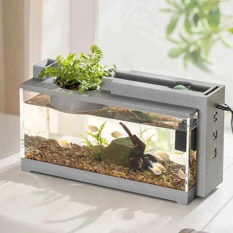 Small Aquarium Creative Imitation Stone Landscaping Fish Tank with Filter Silent Water Pump Home Aquarium Supplies Accessories