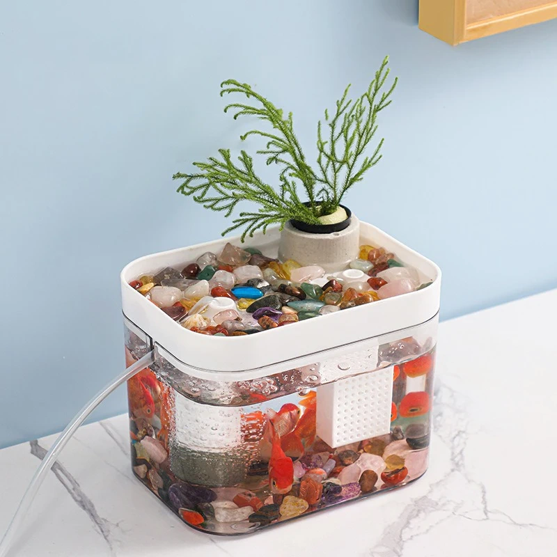 Mini Desktop Aquarium Fish Tank USB With Built in Water Pump  Betta Ecological Water Circulation Goldfish Small Tank