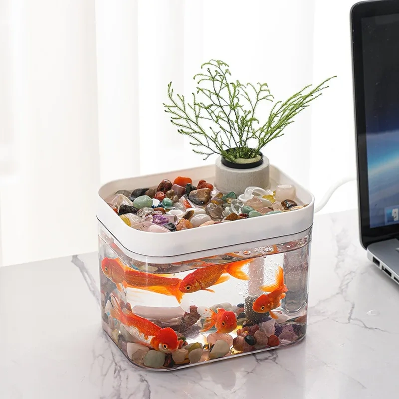 Mini Desktop Aquarium Fish Tank USB With Built in Water Pump  Betta Ecological Water Circulation Goldfish Small Tank
