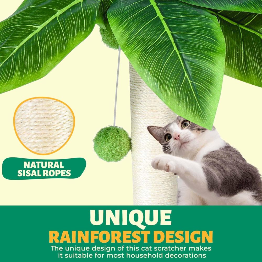 Cat Scratching Post with Sisal Pole, Sisal Ropes and Interactive Dangling Balls for Cat and Kittens – Cute Tree Scratching Post for Indoor Cats