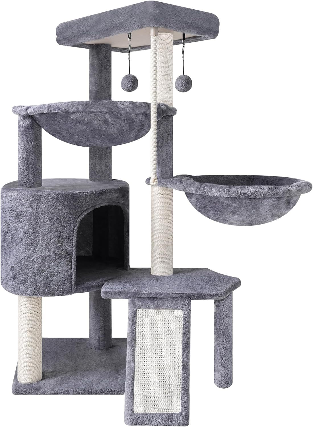 Xin Three Layer Cat Tree with Cat Condo and Two Hammocks,Grey