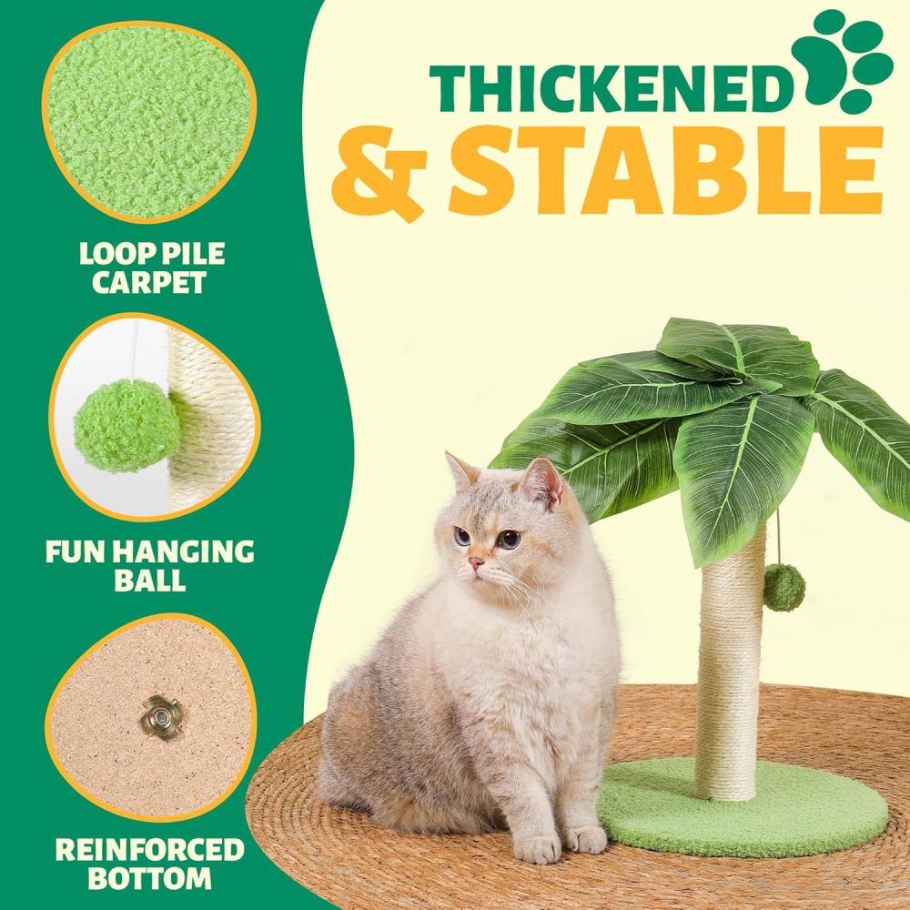 Cat Scratching Post with Sisal Pole, Sisal Ropes and Interactive Dangling Balls for Cat and Kittens – Cute Tree Scratching Post for Indoor Cats