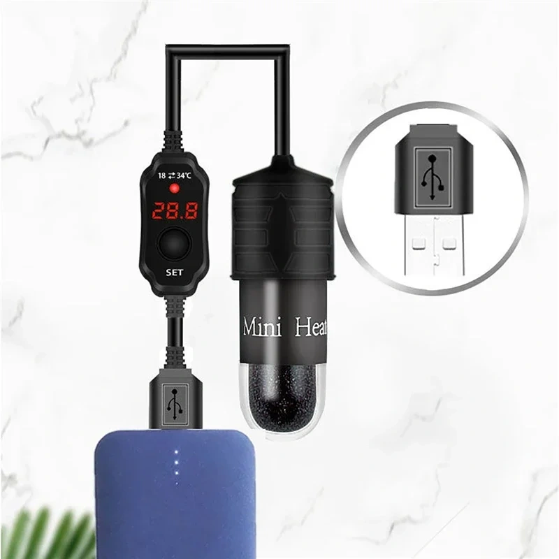 10/15W Digital LED Electricheating Rods Mini USB Heater for Small Aquarium Fish Tank Rapid Temperature Rise Tank Heating Rod
