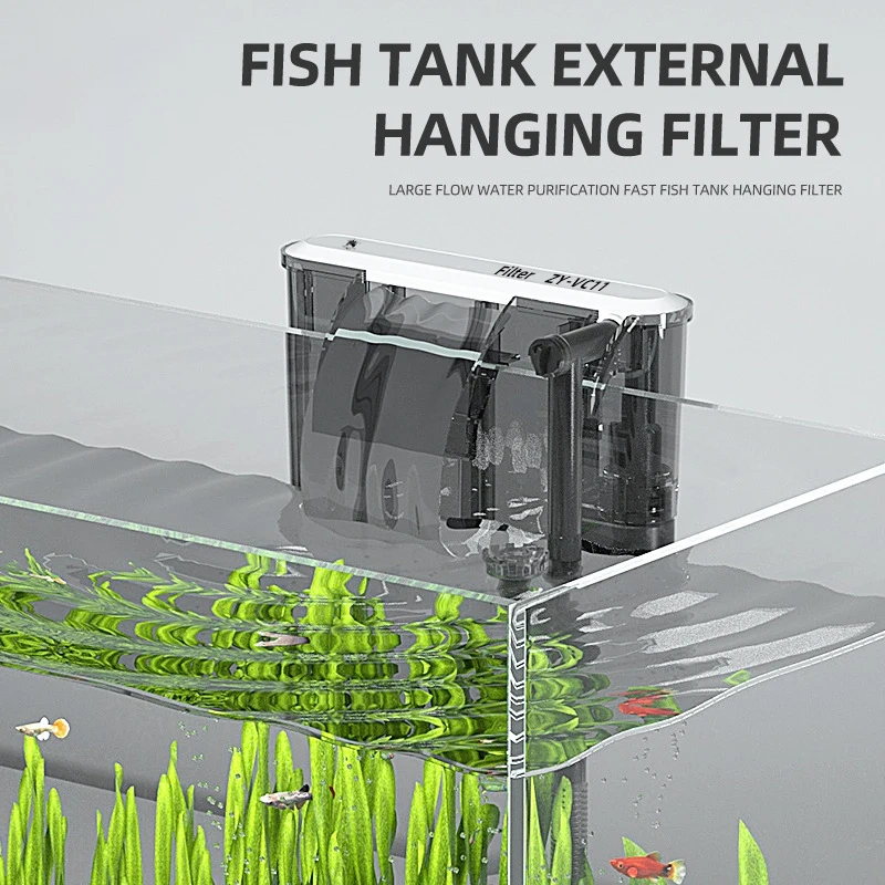 220V EU Plug Aquarium filter Wall-mounted fish tank filter External grass tank filter Water flow adjustable Suitable for 30-80CM