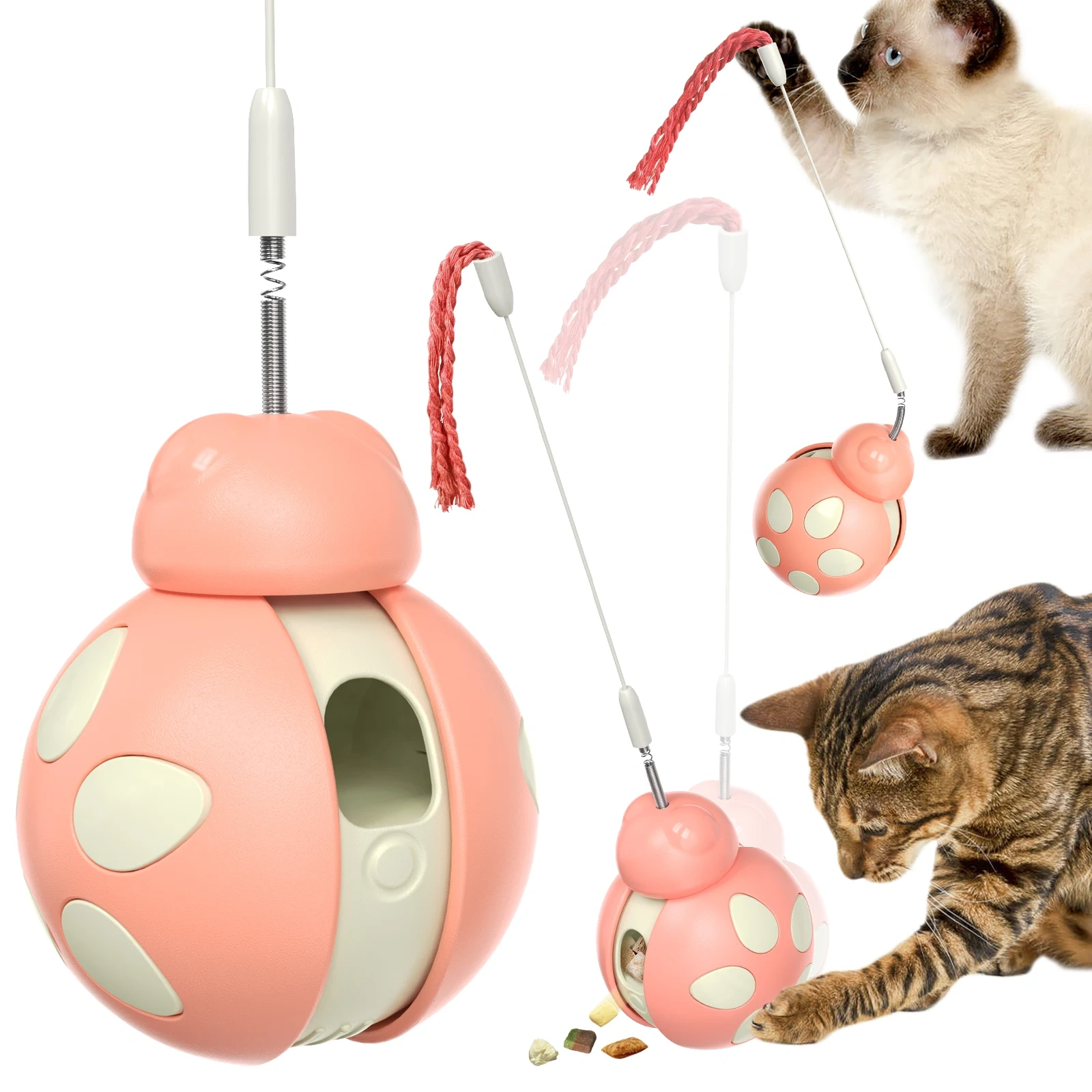 Hot Sale Cat Teaser Wand Pet Automatic Interactive IQ Puzzle Ladybug Food Feeder Toy Leak-Proof Cat Ladybug Toy Feeder