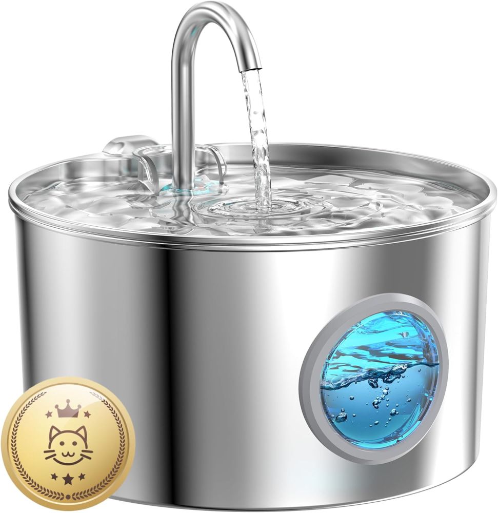 Pet Water Fountain Stainless Steel: 108oz/3.2L Cat Water Fountains for Cats Indoor - Metal Cat Fountain Bowl - Faucet Kitty Water Fountains with Led Light - Cat Pet Water Fountain for Drinking