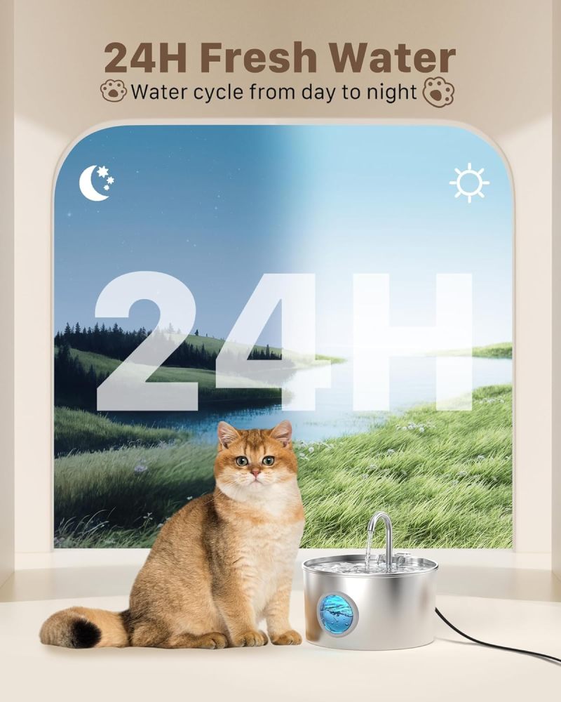 Pet Water Fountain Stainless Steel: 108oz/3.2L Cat Water Fountains for Cats Indoor - Metal Cat Fountain Bowl - Faucet Kitty Water Fountains with Led Light - Cat Pet Water Fountain for Drinking