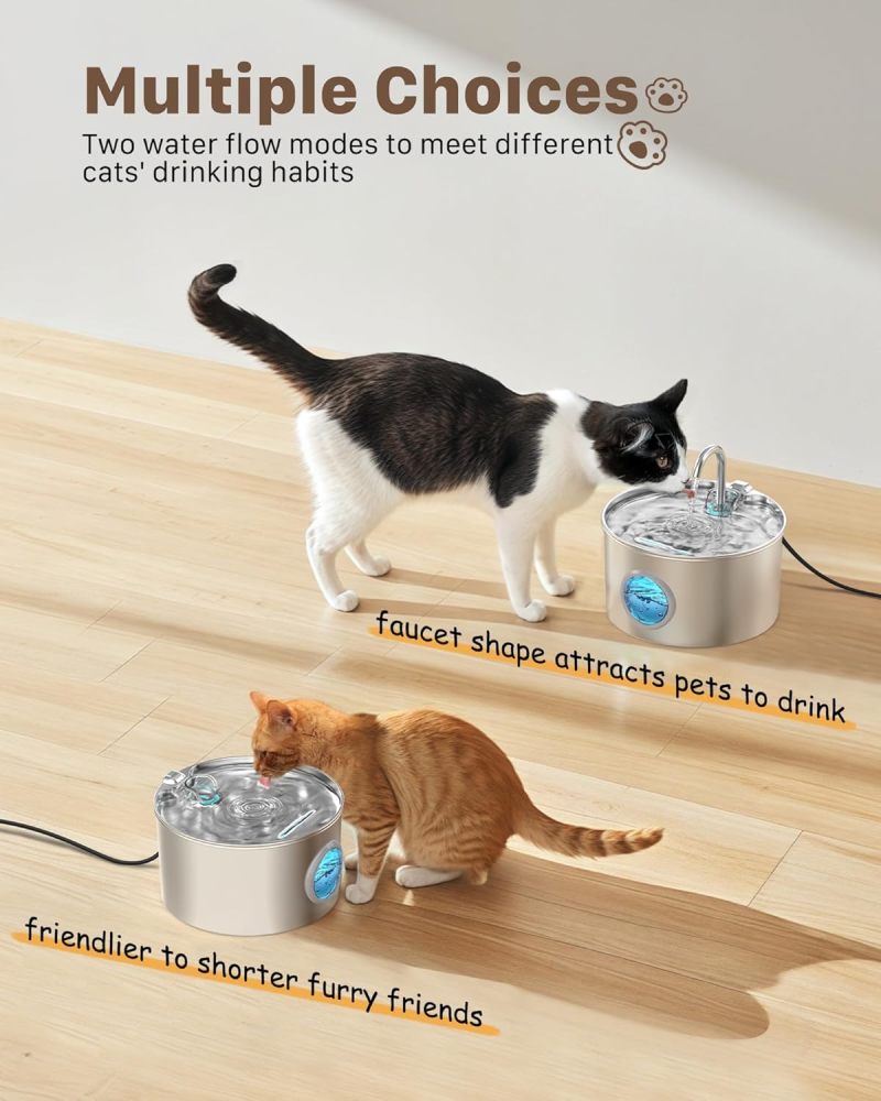 Pet Water Fountain Stainless Steel: 108oz/3.2L Cat Water Fountains for Cats Indoor - Metal Cat Fountain Bowl - Faucet Kitty Water Fountains with Led Light - Cat Pet Water Fountain for Drinking