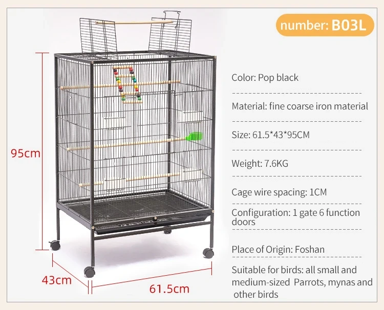 Wholesale Large Bird Cages Luxury Villa Art Birdcage Big Space Black Stainless Steel Metal Iron Pet Parrot Cage Low Price