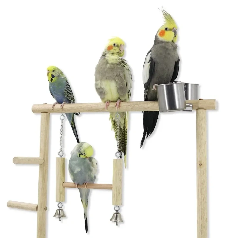 Parrot Playstand Bird Plays Stand Cockatiel Playground Wooden Perch Gym Playground Ladder with Metal Feeder Plate Toy