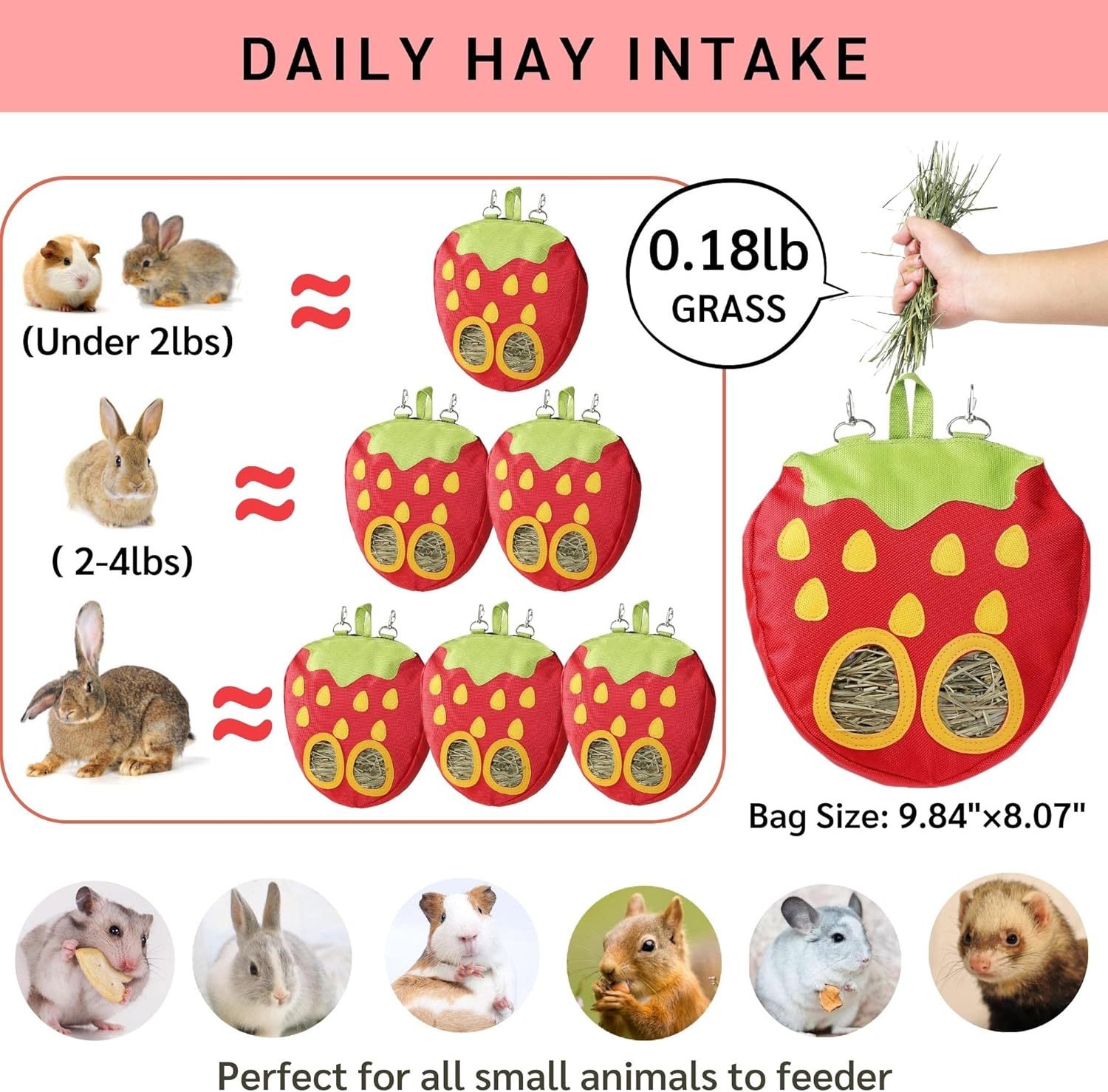 JanYoo Rabbit Hay Feeder Bag for Cage Guinea Pig Timothy Hay Dispenser Storage Manger Hanging Large Less Waste for Bunny