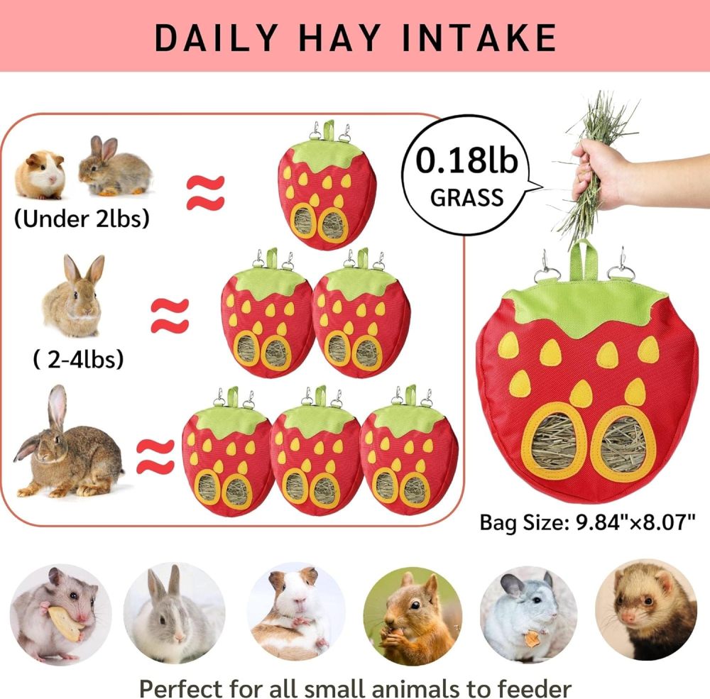 JanYoo Rabbit Hay Feeder Bag for Cage Guinea Pig Timothy Hay Dispenser Storage Manger Hanging Large Less Waste for Bunny