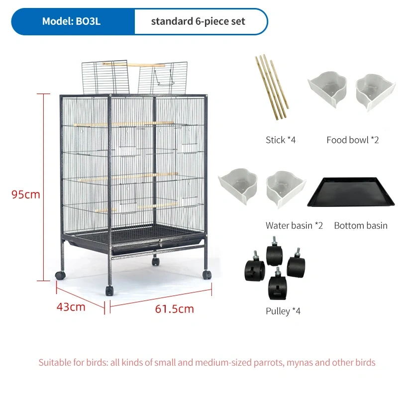Wholesale Large Bird Cages Luxury Villa Art Birdcage Big Space Black Stainless Steel Metal Iron Pet Parrot Cage Low Price