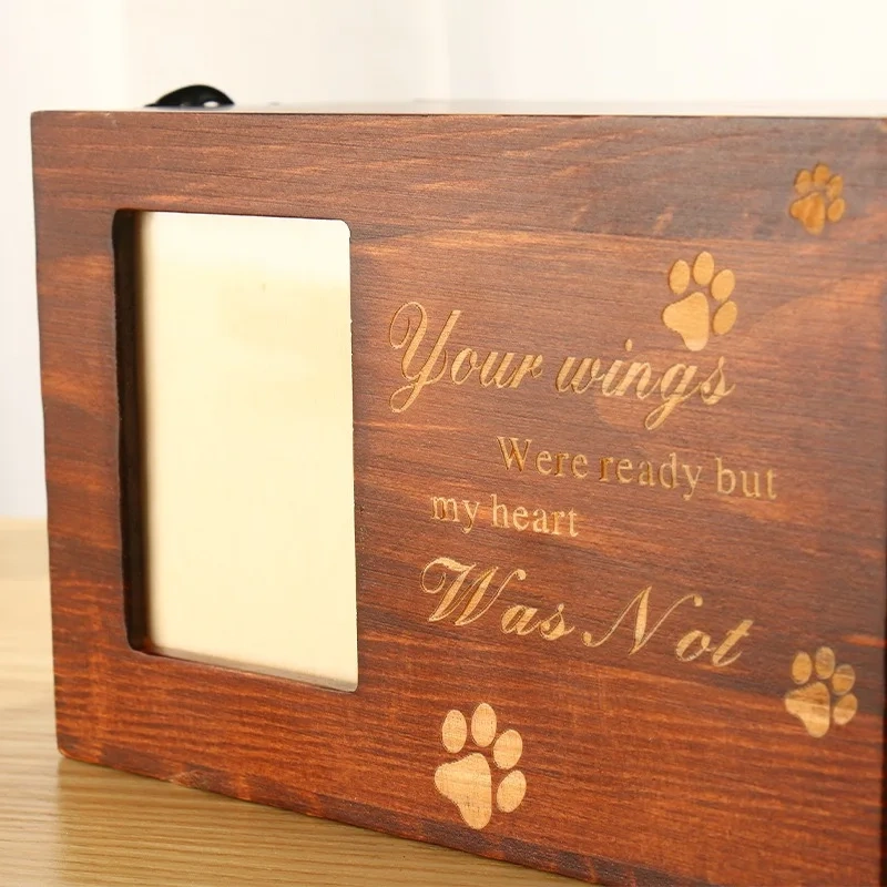 Hot Sale Solid Wood Pull-Out Design Pet Casket Urns Small Dog and Cat Funeral Supplies with Photo Display Feature