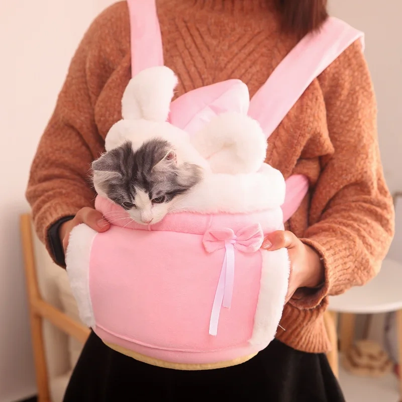 Pet Carrier Bag Cat Dogs Backpack Winter Warm Carring Plush Pets Cage Walking Outdoor Travel Kitten Hanging Chest Bag Cat Supply