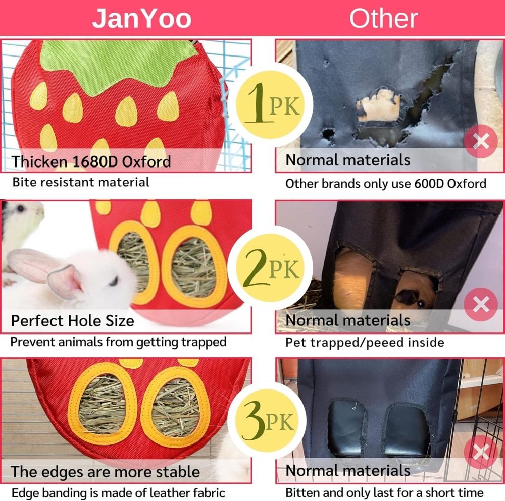 JanYoo Rabbit Hay Feeder Bag for Cage Guinea Pig Timothy Hay Dispenser Storage Manger Hanging Large Less Waste for Bunny