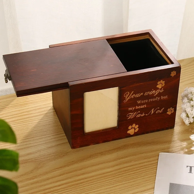 Hot Sale Solid Wood Pull-Out Design Pet Casket Urns Small Dog and Cat Funeral Supplies with Photo Display Feature