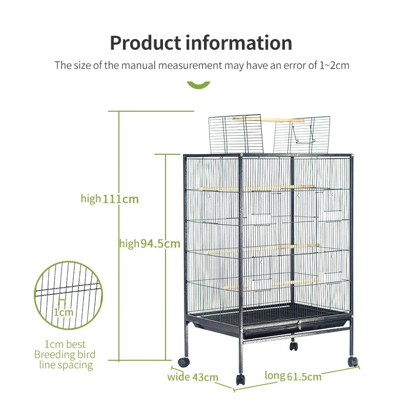 Wholesale Large Bird Cages Luxury Villa Art Birdcage Big Space Black Stainless Steel Metal Iron Pet Parrot Cage Low Price