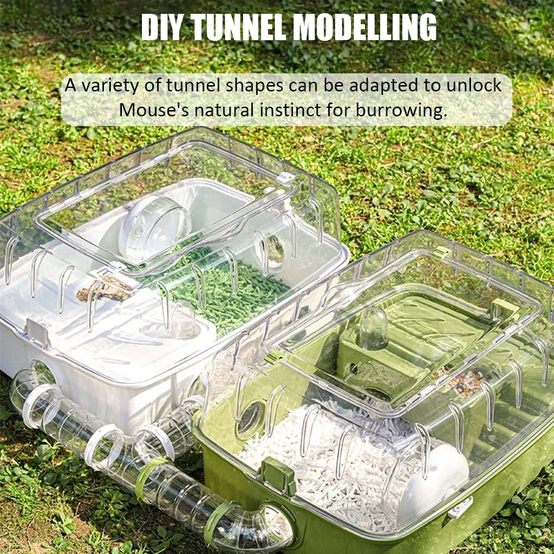 Large Hamster Cage Set Transparent Acrylic Hamster House Hideout Panoramic Rabbit Rat Guinea Pig Cage Small Animals Breeding Box