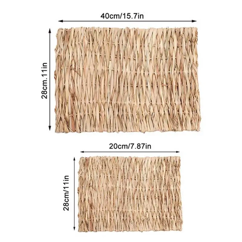 Rabbits Bunny Grass Mat Small Animal Woven Hay Mat Natural Straw Bedding Resting Cage Mat For Guinea Pig Chinchilla Hamster Rat