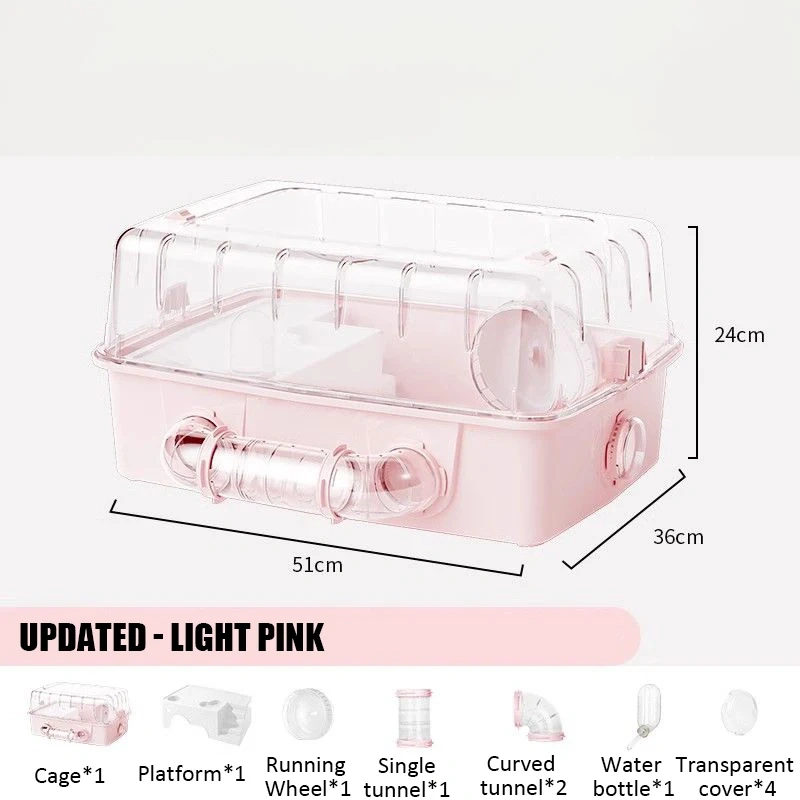 Large Hamster Cage Set Transparent Acrylic Hamster House Hideout Panoramic Rabbit Rat Guinea Pig Cage Small Animals Breeding Box
