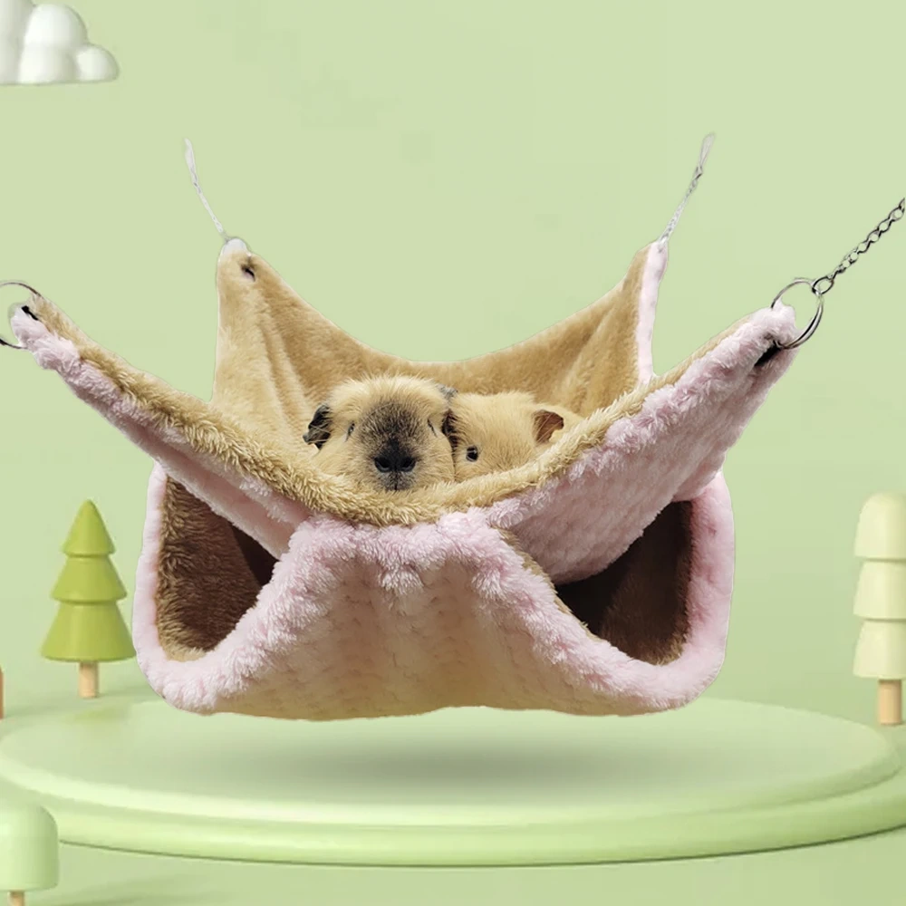 Autumn Winter Warm Hammock Bed Double Thick Plush Bed for Hamster Guinea Pig House Nest Sleep Bag Cage Hanging Bed Pet Supplies