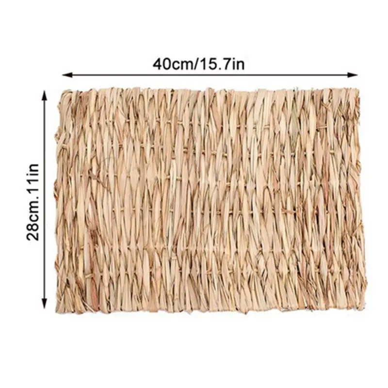 Rabbits Bunny Grass Mat Small Animal Woven Hay Mat Natural Straw Bedding Resting Cage Mat For Guinea Pig Chinchilla Hamster Rat