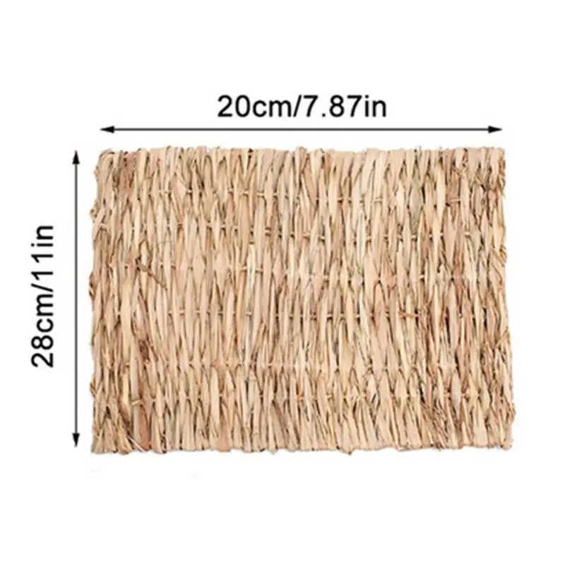Rabbits Bunny Grass Mat Small Animal Woven Hay Mat Natural Straw Bedding Resting Cage Mat For Guinea Pig Chinchilla Hamster Rat