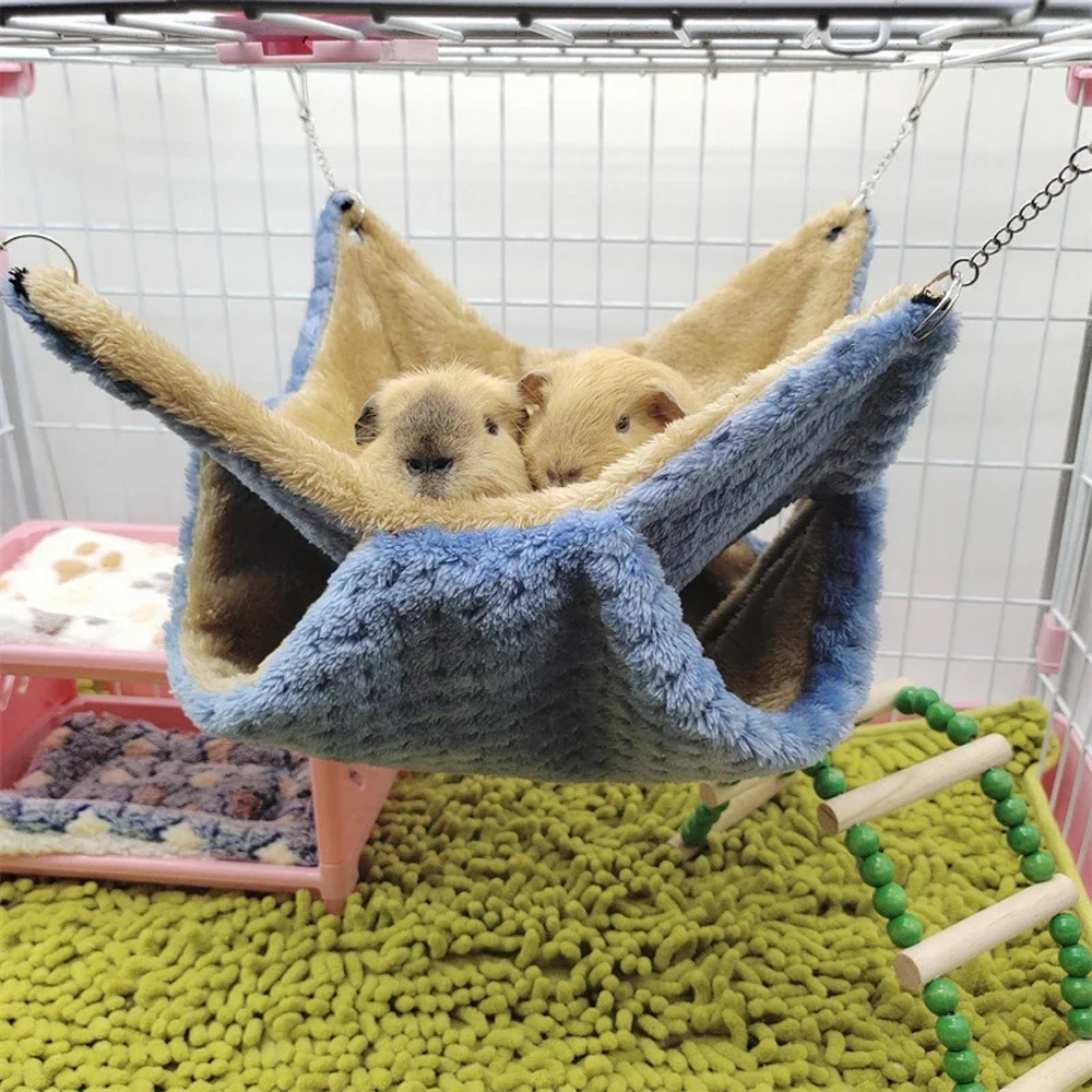 Autumn Winter Warm Hammock Bed Double Thick Plush Bed for Hamster Guinea Pig House Nest Sleep Bag Cage Hanging Bed Pet Supplies