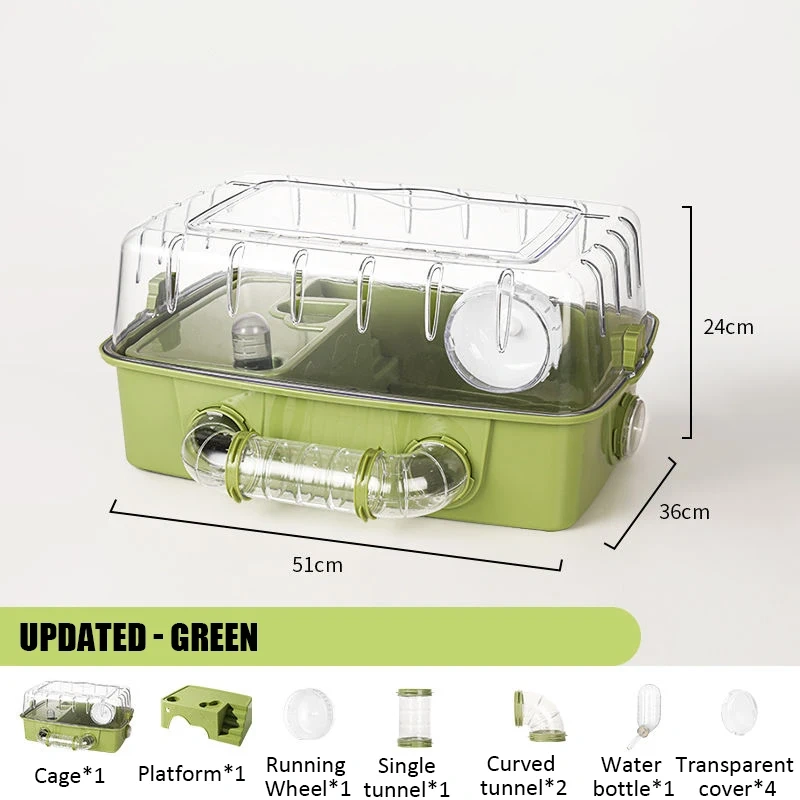 Large Hamster Cage Set Transparent Acrylic Hamster House Hideout Panoramic Rabbit Rat Guinea Pig Cage Small Animals Breeding Box